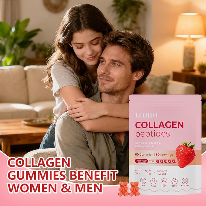 60 Count Multi-Collagen Peptides Gummies for Women - Packed with Types I, II, III, V, X, Vitamins C, E, Zinc & Hyaluronic Acid - Non-GMO & Gluten Free