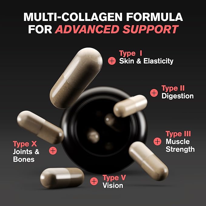 VitaRaw Collagen Pills 1800 mg - Multi Collagen Supplements (Types I, II, III, V & X) Grass Fed Non GMO Collagen Peptides Pills for Hair, Skin and Joints - Hydrolyzed Collagen Protein Powder