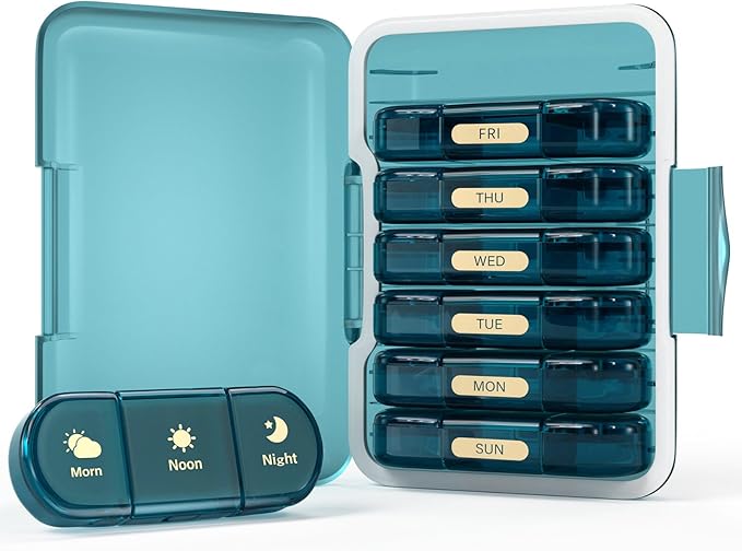 Weekly Pill Organizer 3X a Day, 7 Day Pill Box 3 Times, Portable for Travel Pill Case for Pills/Vitamin/Fish Oil/Medication/Supplements (3x7 Blue)