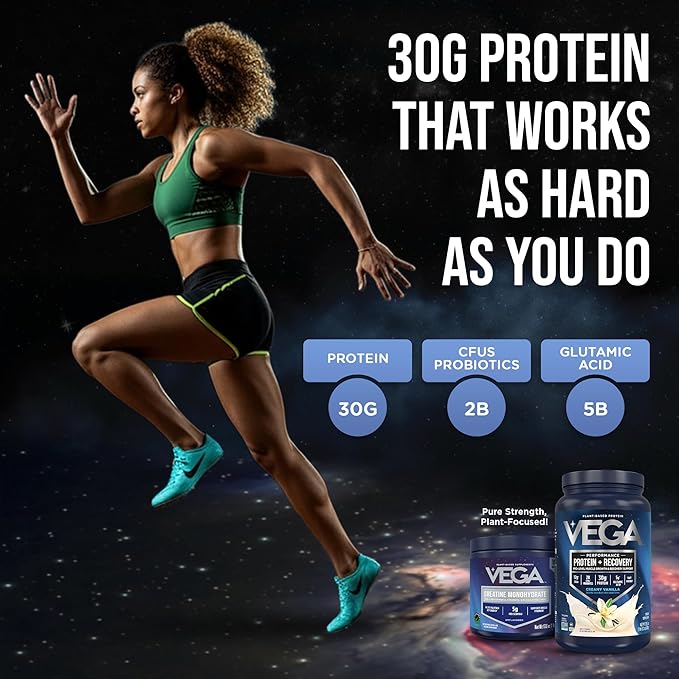 Vega Creatine Monohydrate Powder 17.6oz (100 Servings) & Vega Sport Protein & Recovery Vanilla Protein Powder 1.8lbs - Plant-Based Protein and Muscle Support