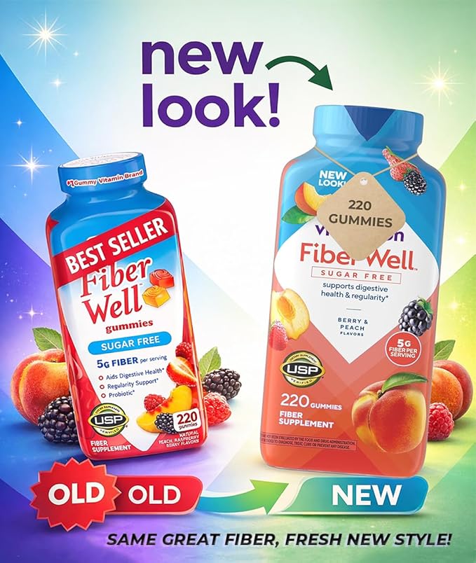 Fiber Well Gummies-Vital Fiber Gummies, Sugar Free Gummy, Assorted Flavors, 220 Count