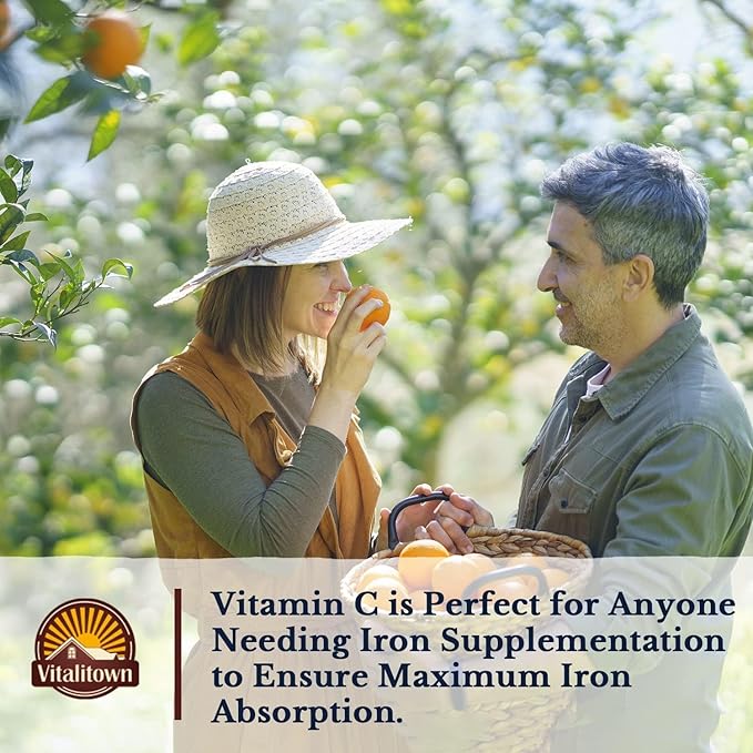 Vitalitown Iron Supplement for Women Men, High Potency 65mg Iron with Vitamin C 250mg, Less Constipating, Better for Blood Building & Energy Improvement, No Gluten, Non-GMO,60 Vegan Iron Pills