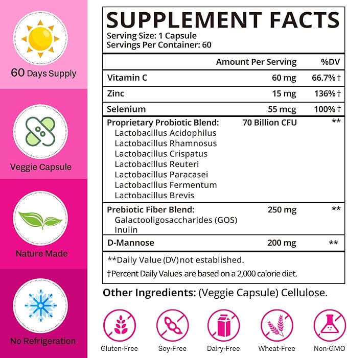 Vaginal Probiotics, 70 Billion CFU Probiotics for Women, 13-in-1 Womens Probiotic & Organic Prebiotics for Vaginal, Urinary, pH Balance, Immune, Gut & Digestive, Bloating Health - 2 Months Supply
