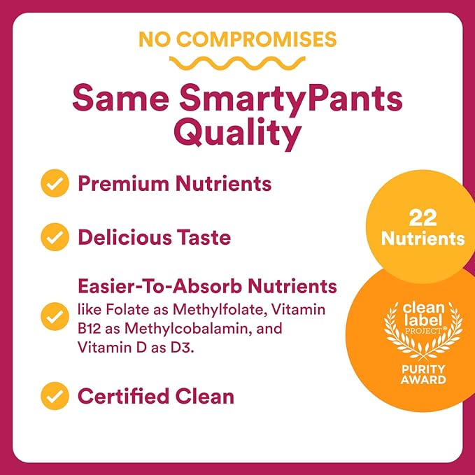 SmartyPants Multivitamin Gummy for Women 50 and Over, Omega 3 (DHA/EPA), Methylfolate, CoQ10, Vitamin D3, C, Vitamin B12, B6, A, K, Biotin, Gluten Free, 90 Count (30 Day Supply)
