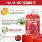 High Absorption Magnesium Gummies for Adults，Magnesium Supplement for Muscle, Nerve, Bone and Heart Support, Vegan, Non-GMO，Raspberry Flavor (60 Count（Pack of 1）)