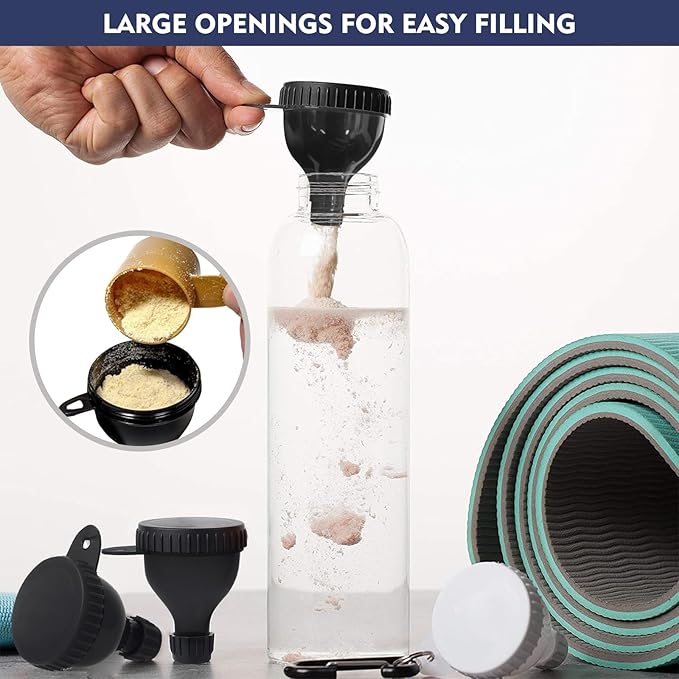2 Pcs Protein Powder Container, Portable Protein Powder Travel Container, Protein Powder Funnel, Water Bottle Funnels for Powder Mixes, Pre Workout/Gym Supplement Funnel Keychain (50ml+100ml)