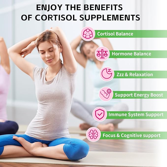 Cortisol Supplements Gummies for Women Sugar-Free Cortisol Gummies with Magnesium Glycinate Ashwagandha Rhodiola Rose Support Relaxation & Focus, Raspberry Flavor, 60 Count