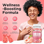 Iron Supplement for Women - Iron Gummies with Vitamin B6, B12, C, Zinc, Folate for Adults & Kids - Support Blood Builder, Iron Deficiency, Anemia, Energy Boost - Sugar Free 60ct Peach Flavor