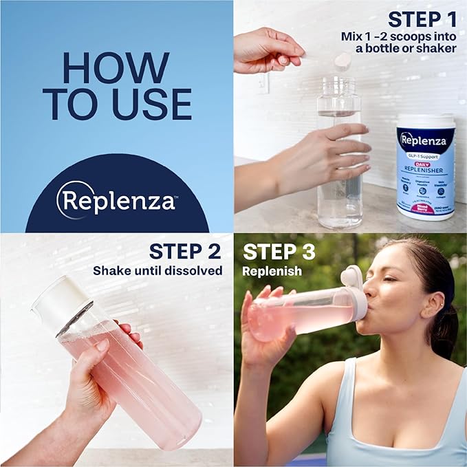 Replenza Daily Replenisher Nutritional Support Powder – Muscle Recovery, Digestive Health & Skin Elasticity Mix of Amino Acids, Prebiotics and Collagen Peptides – Mixed Berry Flavored, 30 Scoops