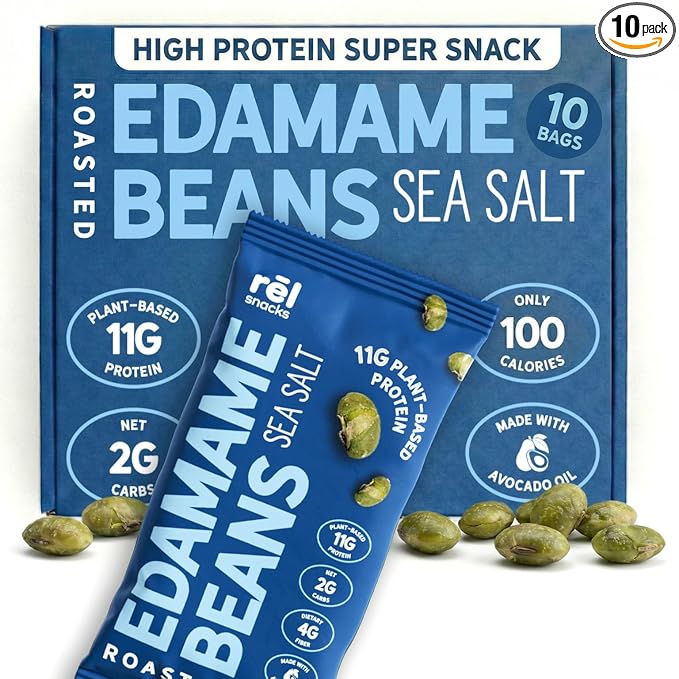Rel Snacks Sea Salt Roasted Edamame Beans – High Protein, Low Carb Snack (11g Protein) – Keto, Vegan, Non-GMO – Made with Avocado Oil – 10 Pack, 0.9 oz