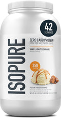 Isopure Zero Carb 100% Pure Whey Isolate Protein Powder, Gluten Free, With Vitamins, Vanilla Salted Caramel, 25g Protein Per Serving, 3 Lbs, 42 Servings (Packaging May Vary)