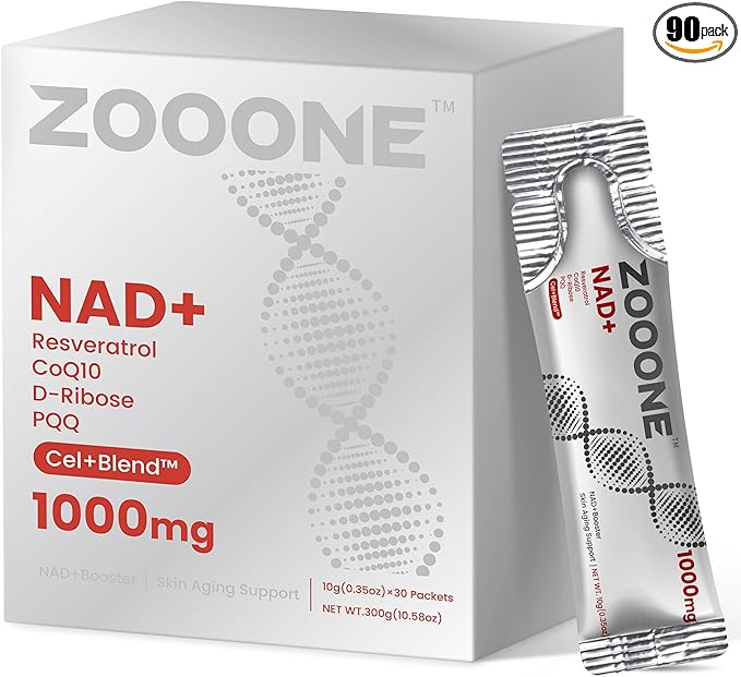NAD+ 1000mg Liquid Packets Supplement - Premium Nicotinamide Riboside & Resveratrol for Cellular Energy,Advanced NAD Booster for Men & Women (90 Pocket)