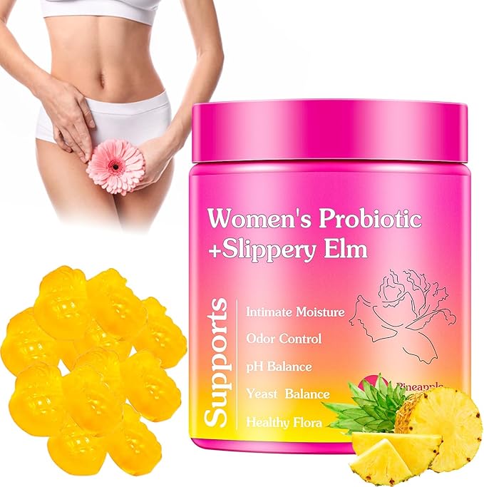 Her Juicy Premium Feminine Probiotics Gummies for Women, Pineapple Flavor Feminine Gummies with Slippery Elm Support pH Balance, Improve Immune, Vegan, Gluten Free, Crimson, 1 Pack