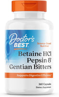 Doctor's Best Betaine HCI Pepsin & Gentian Bitters, Digestive Enzymes for Protein Breakdown & Absorption, Non-GMO, Gluten Free, 360 Count (Pack of 1)