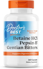 Doctor's Best Betaine HCI Pepsin & Gentian Bitters, Digestive Enzymes for Protein Breakdown & Absorption, Non-GMO, Gluten Free, 360 Count (Pack of 1)