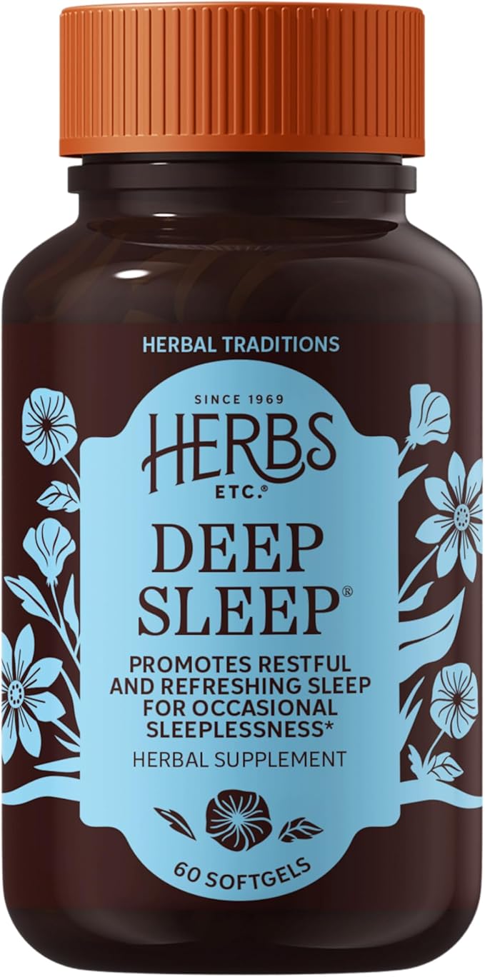 Herbs Etc. Deep Sleep Softgels - Herbal Sleep Support Supplement - Rest & Calming Support with Passionflower, Chamomile & Lemon Balm - 60 Softgels (60 Servings)