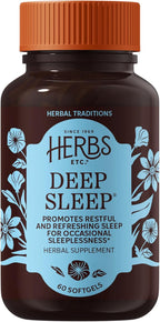 Herbs Etc. Deep Sleep Softgels - Herbal Sleep Support Supplement - Rest & Calming Support with Passionflower, Chamomile & Lemon Balm - 60 Softgels (60 Servings)