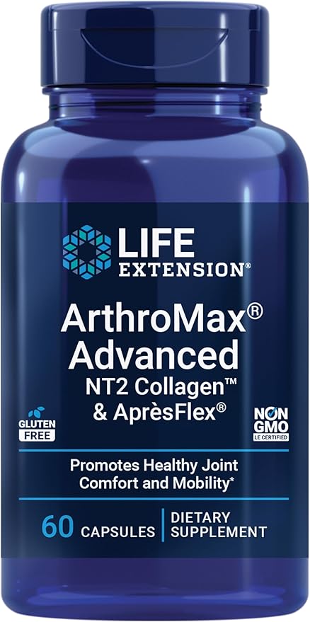 Life Extension ArthroMax® Advanced NT2 Collagen™ & AprèsFlex®, glucosamine sulfate, Boswellia (Indian Frankincense), Joint Health, Mobility, Gluten-Free, Non-GMO, 60 Capsules