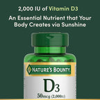Nature's Bounty Vitamin D3 2000 IU | Supports Immune Health, Calcium Absorption & Bone Strength | Essential for Healthy Bones | Non-GMO, No-Gluten | 350 Softgels, 1 Serving Per Day for Daily Health