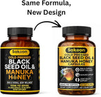 Black Seed Oil Capsules - With New Zealand Manuka Honey, Cold Pressed Turkish Nigella Sativa Oil, 2% Thymoquinone, Immune & Digestive Support, Made in USA, 60 Count, 1010mg per serving