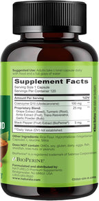 NATURELO Whole Food CoQ10 Supplement, 120 Veg Capsules, Heart Health Blend, Powerful Antioxidant, CoQ10 100mg Supports Energy Production