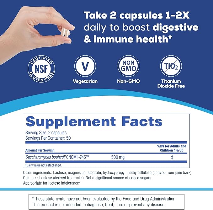 Florastor Probiotics for Digestive and Immune Health, 100 Capsules, Probiotics for Women & Men, Helps Flush Out Bad Bacteria, Boosts The Good with Our Unique Strain Saccharomyces Boulardii