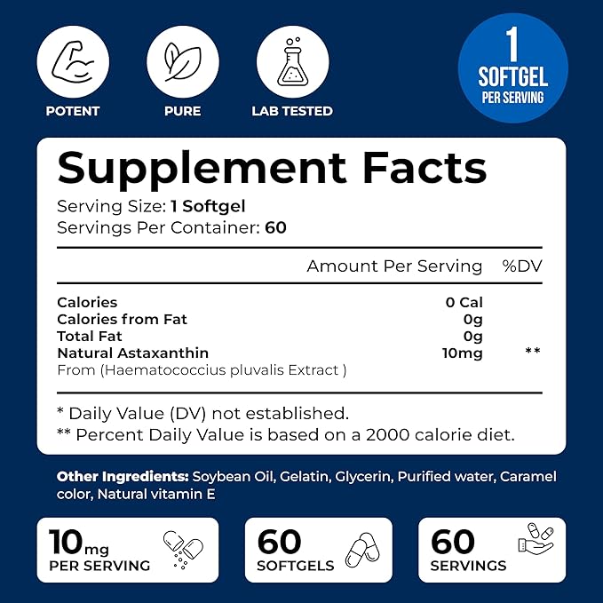 We Like Vitamins Astaxanthin 10mg Softgel - Highly Potent Astaxanthin Supplements from Haematococcus Pluvialis - Improves Eye, Joint, Skin Health & Energy Levels - 60 Count, 2 Month Supply
