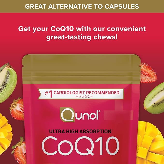 Qunol CoQ10 200mg Soft Chews,Extra Strength & Ultra High Absorption Coenzyme Q10 Supplement,#1 Cardiologist Recommended Supplement for Heart Health,90 Count (Pack of 2)