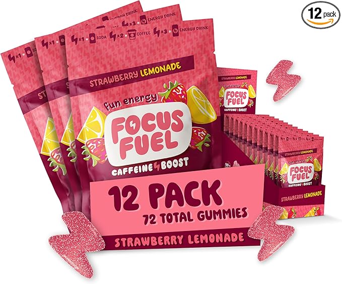 FocusFuel Energy Chews – Strawberry Lemonade Sample Pack (36 Servings) – 100mg Caffeine + Alpha GPC + L-Theanine + B12, Magnesium – No Crash or Jitters