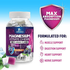 Magnesium Citrate Chews Supplement - High Absorption Magnesium Gummies Supplement - Vegan Mag Citrate Soft Chews Gummy for Adults - Relaxation & Calm Support - Delicious Grape Flavor - 60 Gummies