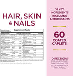 Nature's Bounty Optimal Solutions Hair, Skin & Nails Formula, with 3,000 mcg Biotin, 60 Count (Pack of 3)