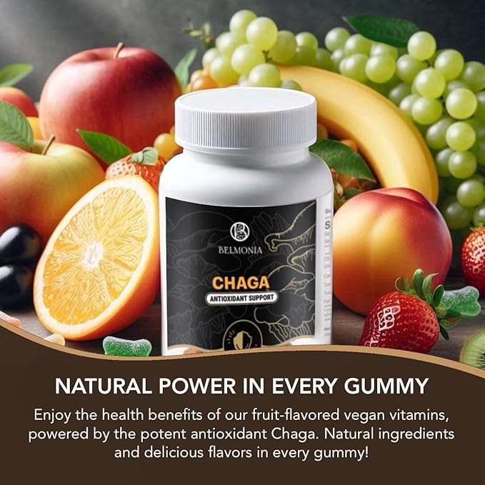 Chaga Mushroom Gummies — Antioxidant Immune Support Supplement - Dietary Mushroom Supplement - 60 Gummies - Made in USA - Shrooms for Health - Organic Vegan Frendly