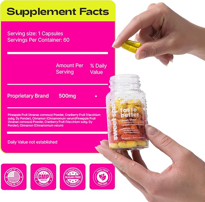 Sweet Spot – Pineapple & Cranberry Vaginal Health Supplement, 60 Capsules – Freshens Taste, Promotes Feminine Balance, Women's pH Balance & Odor Control, with Natural Cinnamon Extract – Made in USA