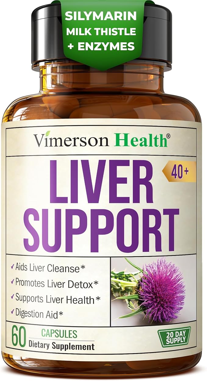 Liver Support with Artichoke Extract, Enzymes, Silymarin 50% Milk Thistle, Dandelion Root, Lipase & Protease, Solarplast® Antioxidants – Supports Detox, Digestion & Energy. 60 Capsules, 20 Day Supply