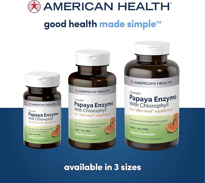 American Health Chewable Papaya Enzyme with Chlorophyll 600 Chwbls