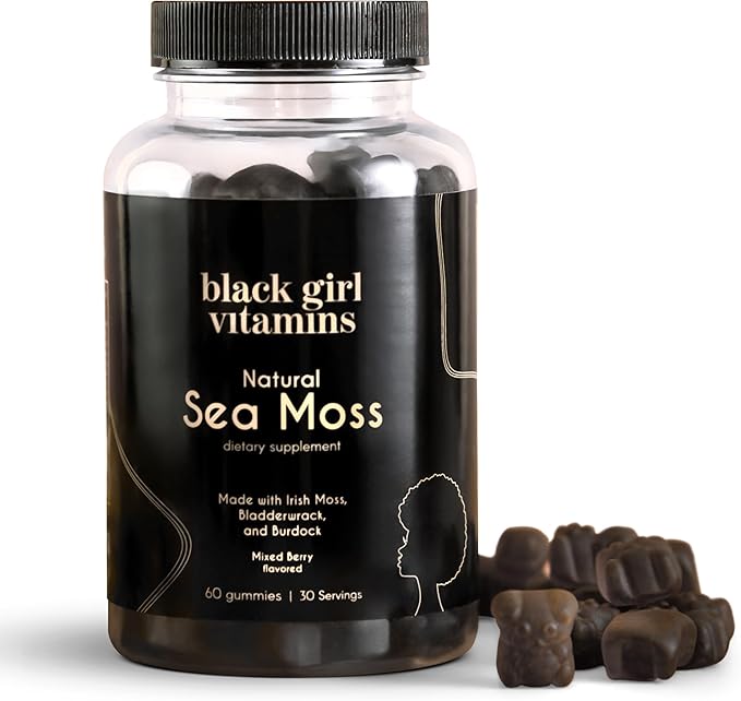 Black Girl Vitamins - Irish Sea Moss Gummies - SeaMoss + Bladderwrack & Burdock - 92 Minerals for Thyroid, Metabolism, and Immunity - Vegan, Gluten-Free, Halal (Mixed Berry, 30 Day Supply)