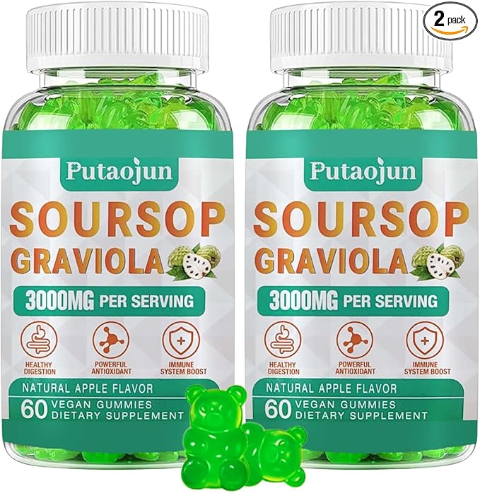 Soursop Graviola Gummies | 2000mg Soursop Leaves Extract for Digestive, Cell Support, Immune Support and Antioxidant | High-Absorption | Soursop Fruit for Adults | Non-GMO, Vegan, 120 Gummies