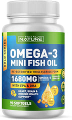 Built by Nature Omega 3 Mini Fish Oil – Re-esterified Triglyceride Form (rTG) – High Omega-3 1680mg, EPA and DHA - Small & Easier to Swallow – 90 Softgels