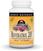 Source Naturals Resveratrol, for Heart and Healthy Aging - 200 mg -120 Vegan Capsules