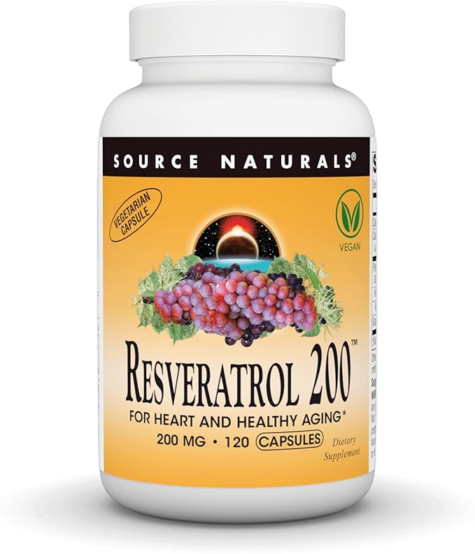 Source Naturals Resveratrol, for Heart and Healthy Aging - 200 mg -120 Vegan Capsules