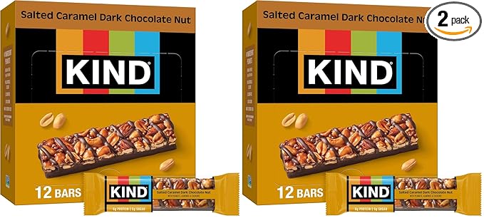 KIND Nut Bars, Salted Caramel & Dark Chocolate Nut, Healthy Snacks, Gluten Free, Low Sugar, 6g Protein, 12 Count (Pack of 2)