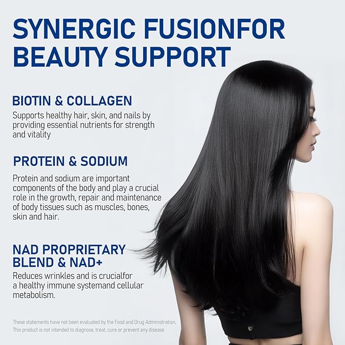 Biotin Supplement for Supports Thicker, Fuller Hair, Skin & Nails, Hair Growth Vitamins for Women and Men with 1000mg Biotin, 1000mg NAD+, Collagen, Sodium Non-GMO, 40 Servings