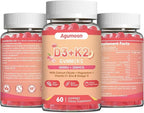 Vitamin D3 K2 Gummies for Adults - Vitamin D3 5000IU + K2 (MK-7) 200mcg, with Calcium Citrate, Magnesium Citrate, Omega-3 for Bone, Muscle, Teeth Immune - 60 Gummies
