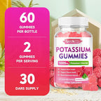 2 Pack Potassium Gummies, Potassium Chloride for Adults, Sugar-Free Potassium Supplement Gummies Support Electrolyte Balance for Women & Men, Raspberry Flavor, 120 Count