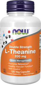 NOW Foods Supplements, L-Theanine 200 mg with Inositol, Stress Management*, 120 Veg Capsules