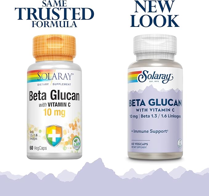 SOLARAY Beta Glucan with Vitamin C 10 mg | from Bakers Yeast | Healthy Immune System Function Support | 60 VegCaps
