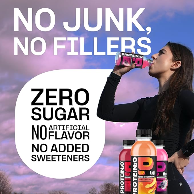 Protein2o Hydration Drink - 2-in-1 Liquid Clear Whey Protein Isolate and Electrolyte Drink - 15g Protein, Vitamins B5, B6 - Post-Workout Recovery - 16.9 Fl Oz - Flavor Fusion Variety,(Pack of 24)