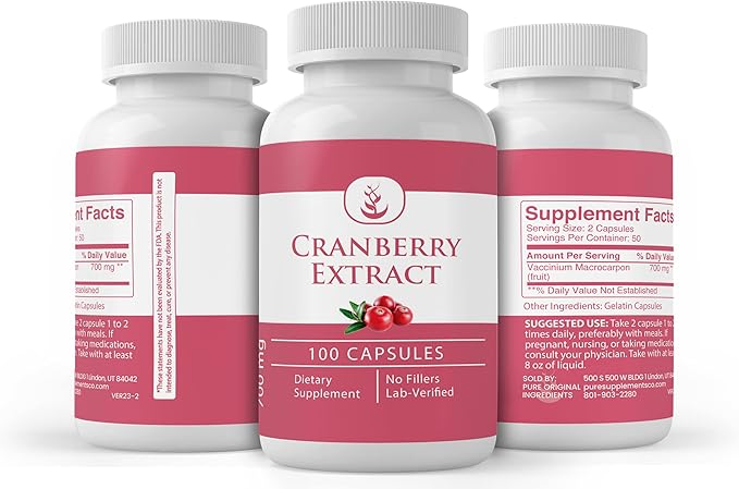 PURE ORIGINAL INGREDIENTS Cranberry Extract, (100 Capsules) Always Pure, No Additives Or Fillers, Lab Verified
