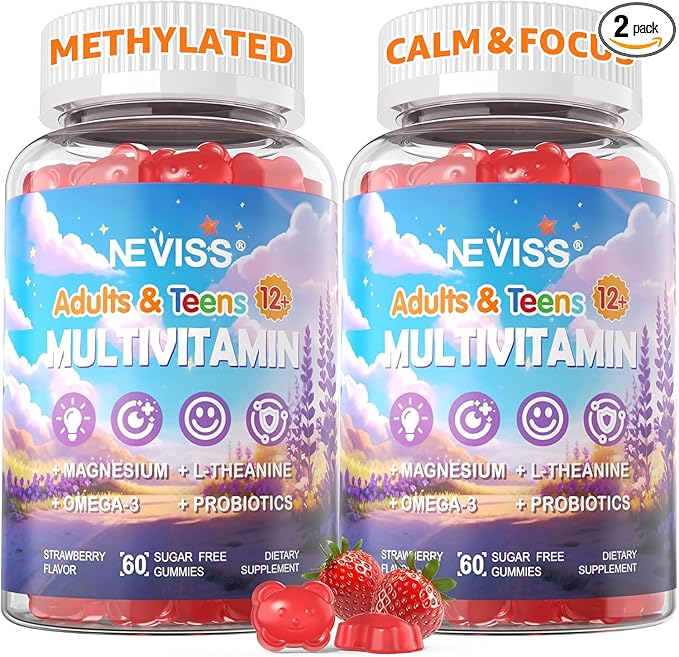 Teen Vitamins Methylated Multivitamin Gummies for Boys Girls 12-17 w/ Magnesium Glycinate, Omega-3, L-Theanine for Teens Kids Calm & Focus Gummies Supplement, 23-IN-1 Formula, Sugar Free, 120 ct
