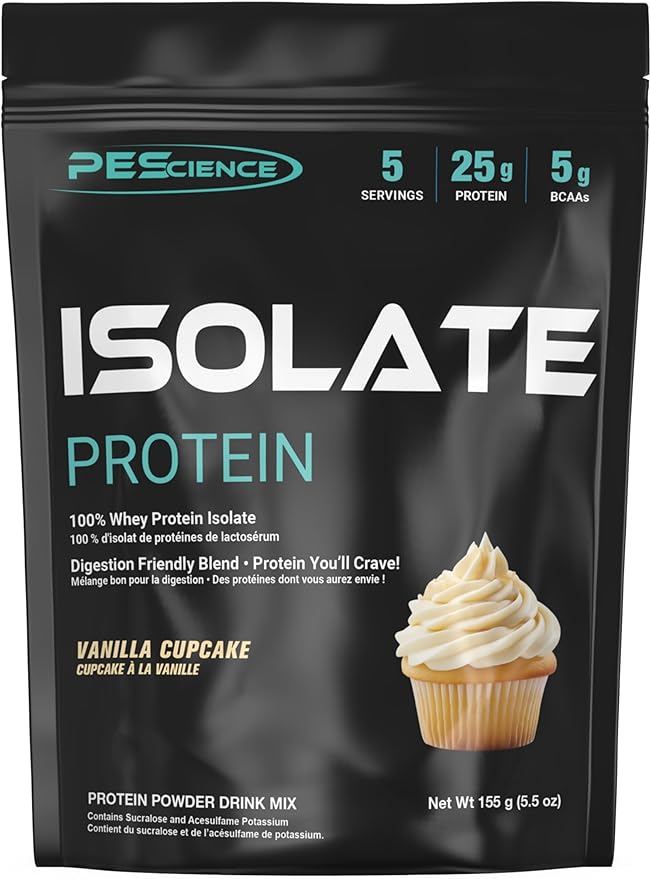 PEScience Isolate Whey Protein Powder, Vanilla Cupcake, 5 Servings, 100% Whey Protein Isolate, Low Carb, Fast Absorbing Post Workout Shake for Men and Women